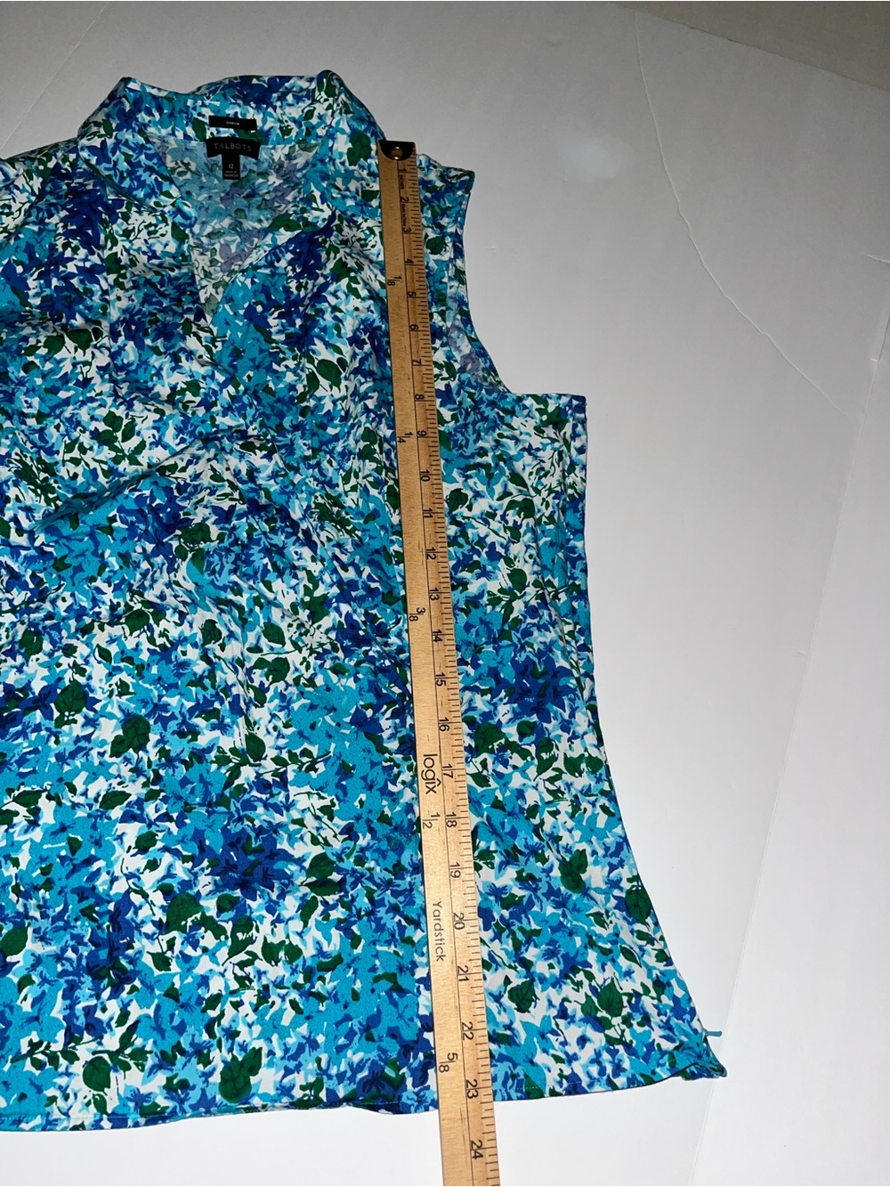 Talbots Sleeveless Faux Wrap Blouse Blue Green Floral Surplice Top Size 12 - Picture 10 of 11
